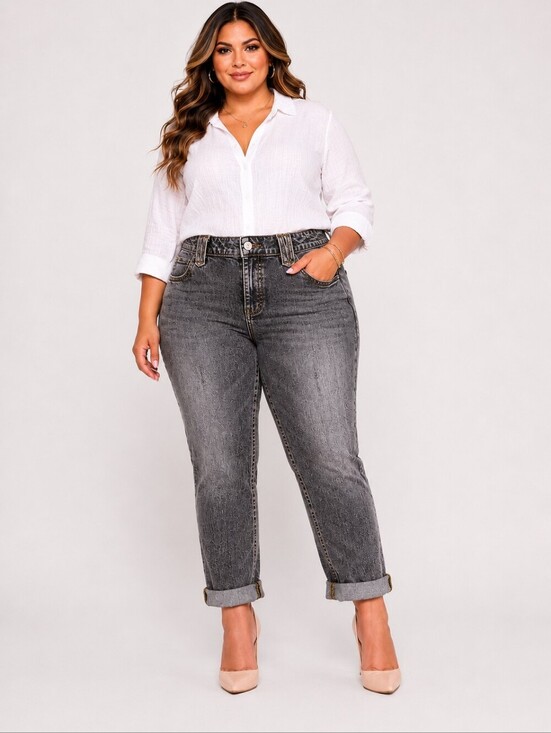 Democracy Denim - Democracy Ab"solution High Rise Boyfriend Jeans Gray Acid Wash Plus Size 16W NWT